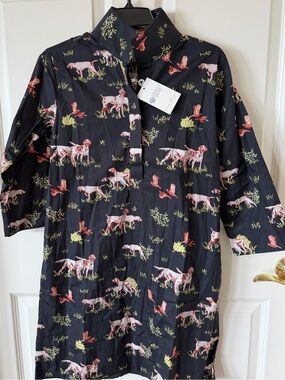 Holly Shae “Dogs on the Hunt” Black Cotton Shirt Dress with obi belt!